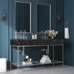 Marmo 60" Engineered Stone Top, Steel And Glass Base Vanity
