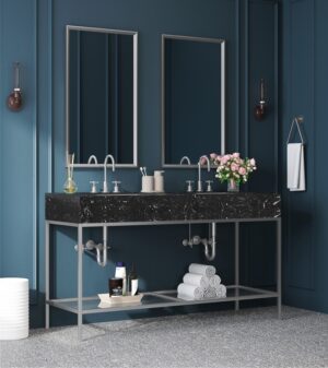Marmo 60" Engineered Stone Top, Steel And Glass Base Vanity