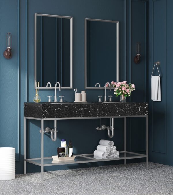 Marmo 60" Engineered Stone Top, Steel And Glass Base Vanity