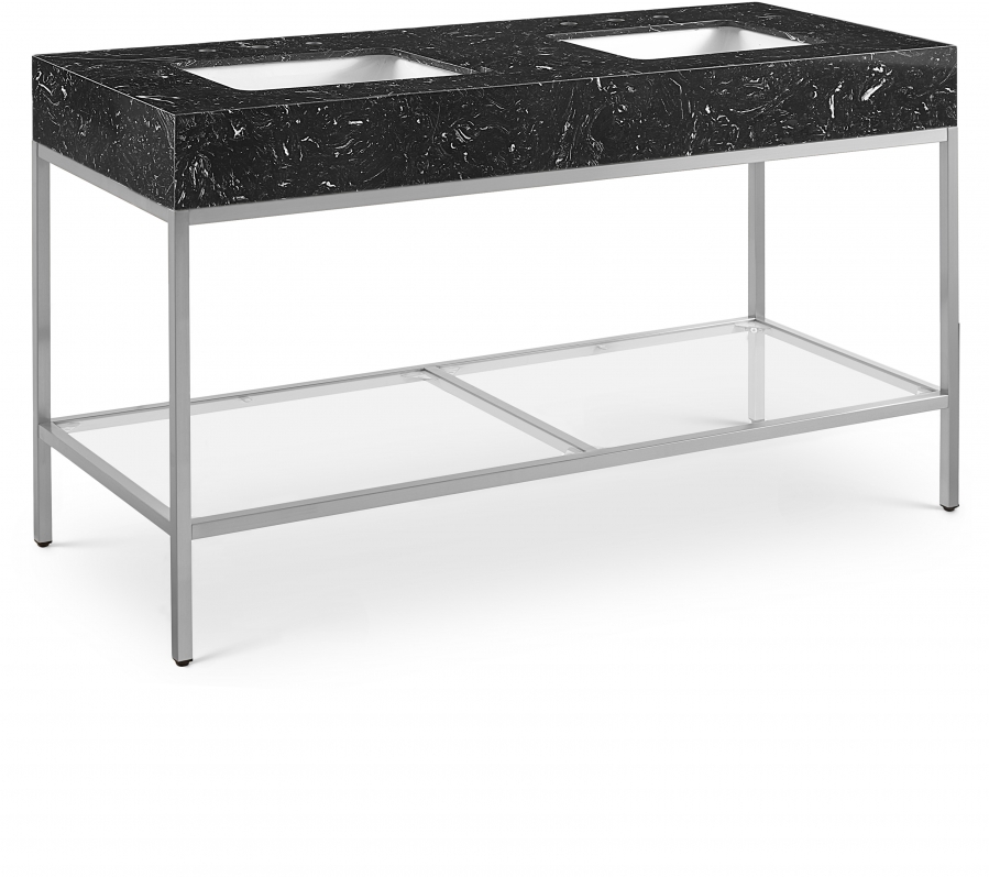 Marmo 60" Engineered Stone Top, Steel And Glass Base Vanity