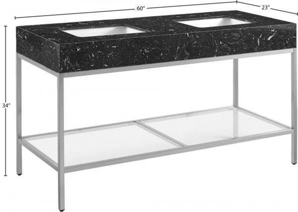 Marmo 60" Engineered Stone Top, Steel And Glass Base Vanity