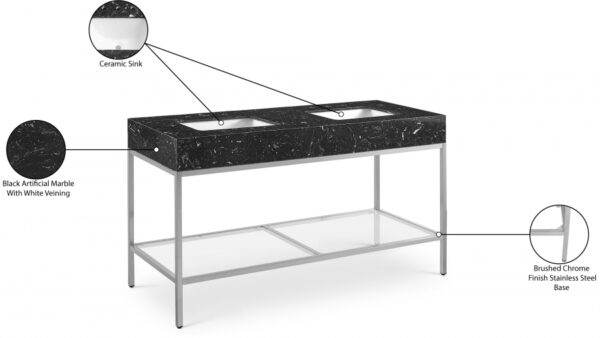 Marmo 60" Engineered Stone Top, Steel And Glass Base Vanity