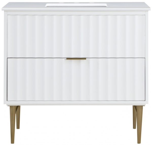 Modernist 36" Engineered Stone Top And Solid Wood Base Bathroom Vanity