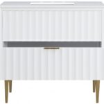 Modernist 36" Engineered Stone Top And Solid Wood Base Bathroom Vanity