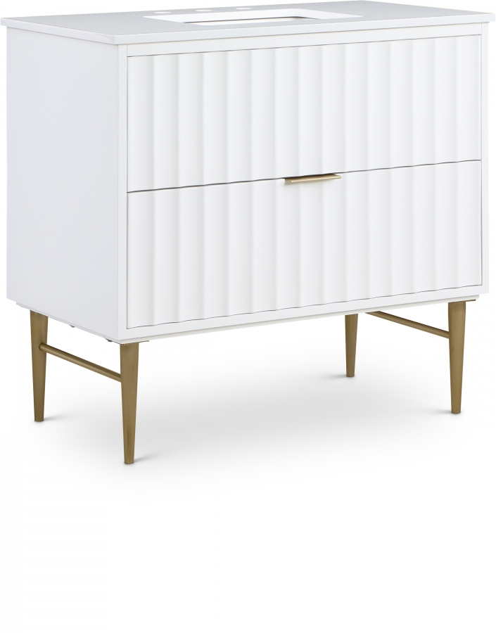 Modernist 36" Engineered Stone Top And Solid Wood Base Bathroom Vanity
