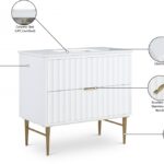 Modernist 36" Engineered Stone Top And Solid Wood Base Bathroom Vanity