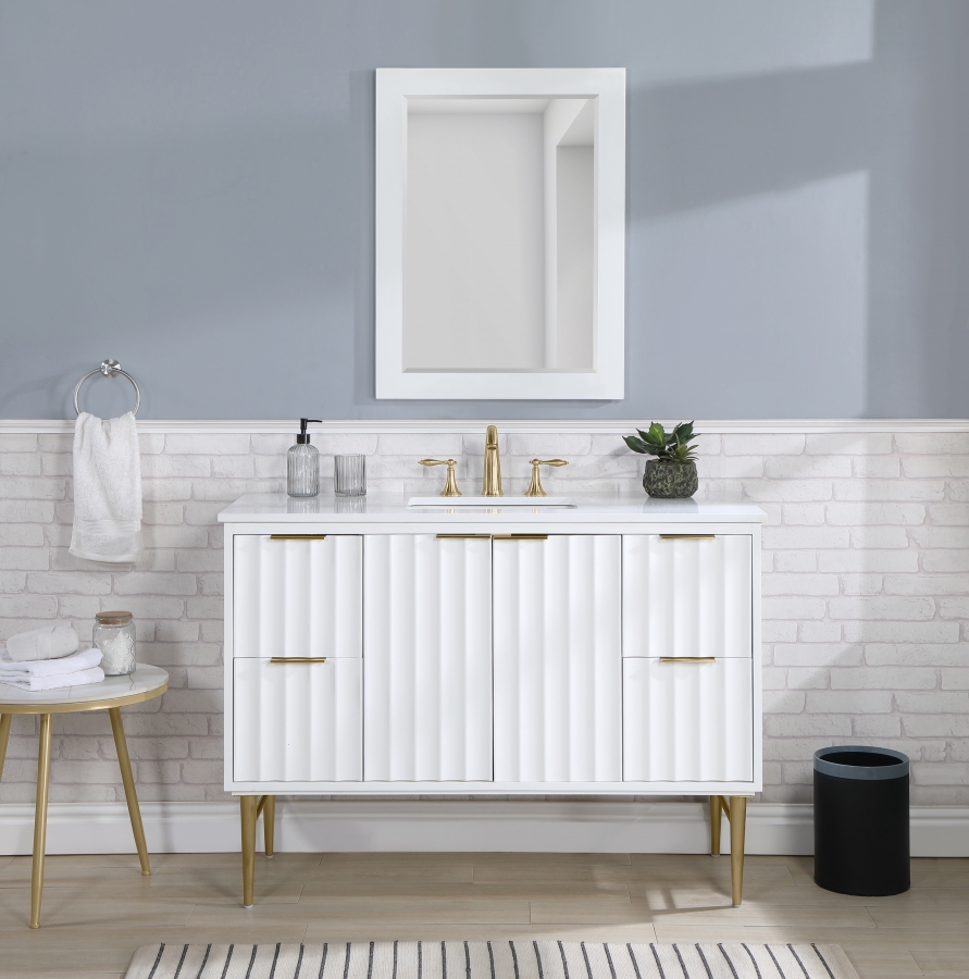 Modernist 48" Engineered Stone Top And Solid Wood Base Bathroom Vanity