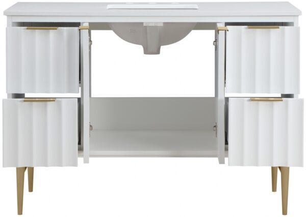 Modernist 48" Engineered Stone Top And Solid Wood Base Bathroom Vanity