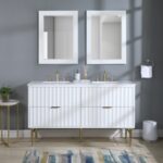 Modernist 60" Engineered Stone Top And Solid Wood Base Bathroom Vanity