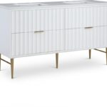 Modernist 60" Engineered Stone Top And Solid Wood Base Bathroom Vanity