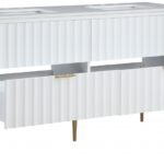 Modernist 60" Engineered Stone Top And Solid Wood Base Bathroom Vanity