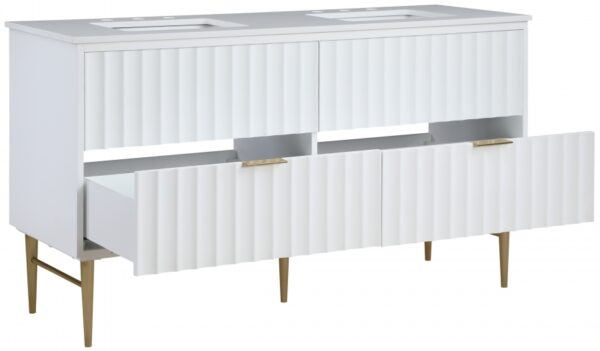 Modernist 60" Engineered Stone Top And Solid Wood Base Bathroom Vanity