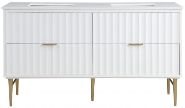 Modernist 60" Engineered Stone Top And Solid Wood Base Bathroom Vanity