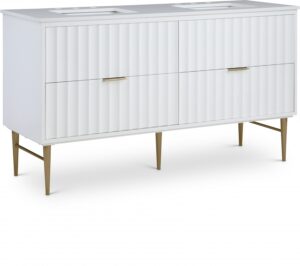 Modernist 60" Engineered Stone Top And Solid Wood Base Bathroom Vanity