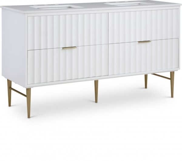 Modernist 60" Engineered Stone Top And Solid Wood Base Bathroom Vanity