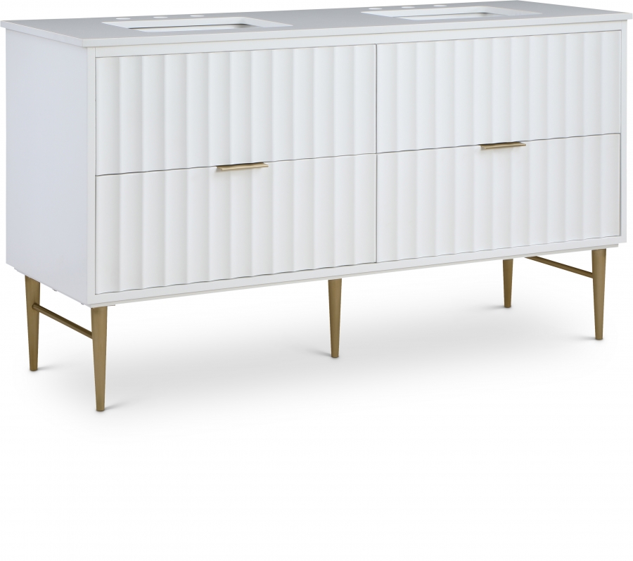 Modernist 60" Engineered Stone Top And Solid Wood Base Bathroom Vanity