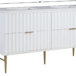 Modernist 60" Engineered Stone Top And Solid Wood Base Bathroom Vanity