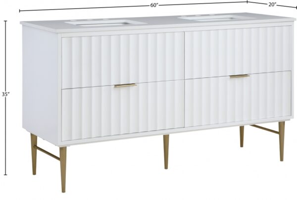 Modernist 60" Engineered Stone Top And Solid Wood Base Bathroom Vanity