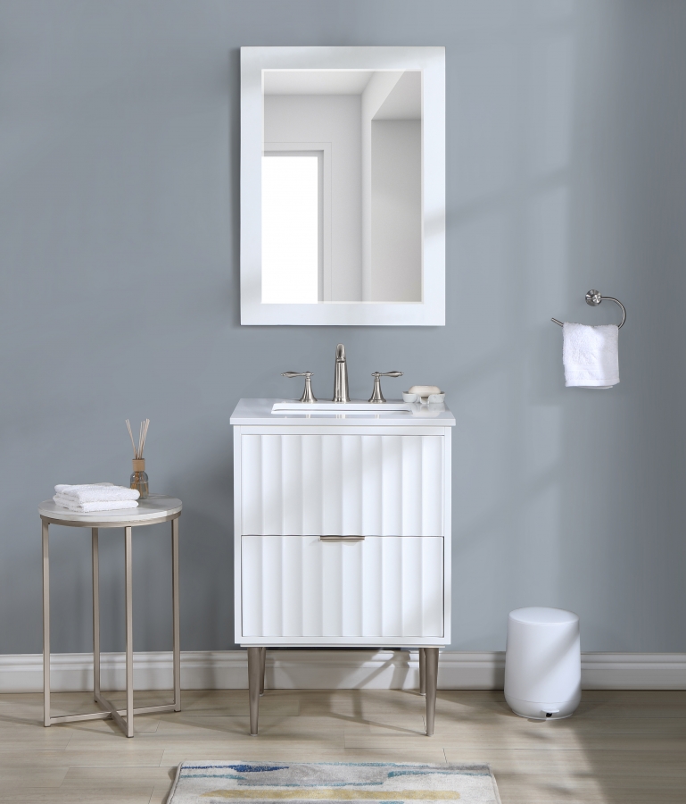 Modernist 24" Engineered Stone Top And Solid Wood Base Bathroom Vanity