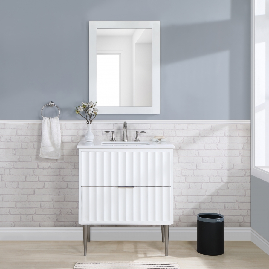 Modernist 30" Engineered Stone Top And Solid Wood Base Bathroom Vanity