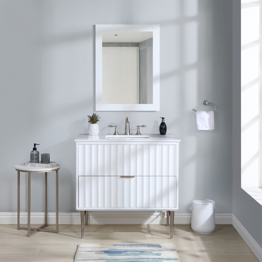 Modernist 36" Engineered Stone Top And Solid Wood Base Bathroom Vanity