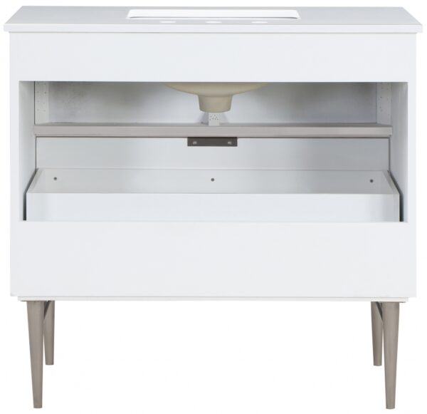 Modernist 36" Engineered Stone Top And Solid Wood Base Bathroom Vanity