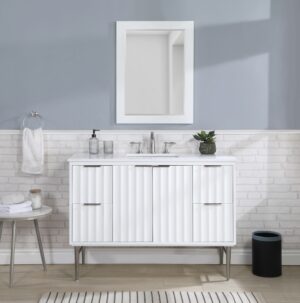 Modernist 48" Engineered Stone Top And Solid Wood Base Bathroom Vanity