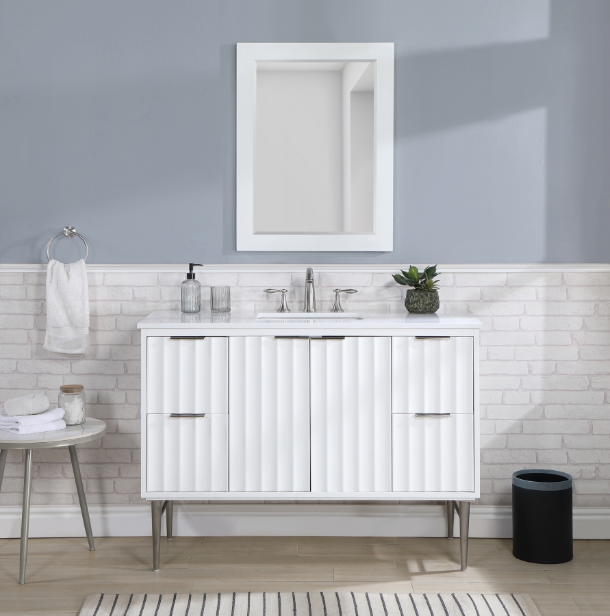 Modernist 48" Engineered Stone Top And Solid Wood Base Bathroom Vanity