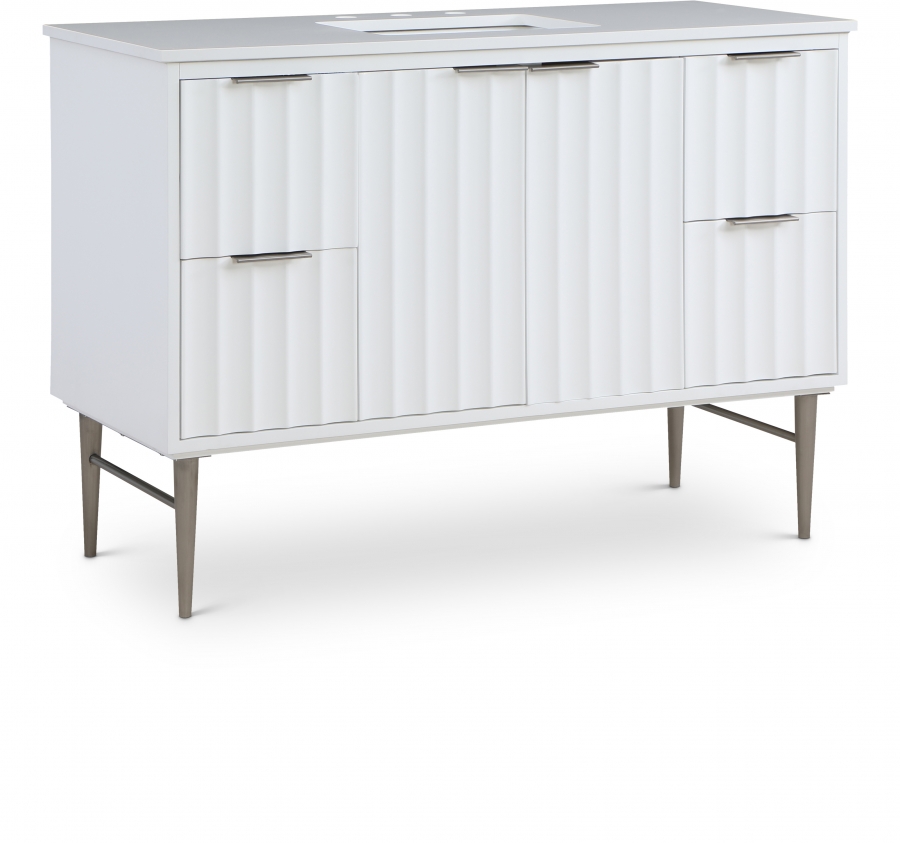 Modernist 48" Engineered Stone Top And Solid Wood Base Bathroom Vanity