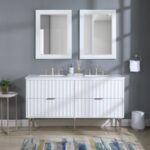 Modernist 60" Engineered Stone Top And Solid Wood Base Bathroom Vanity