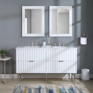 Modernist 60" Engineered Stone Top And Solid Wood Base Bathroom Vanity
