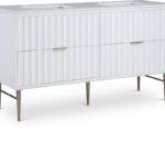 Modernist 60" Engineered Stone Top And Solid Wood Base Bathroom Vanity