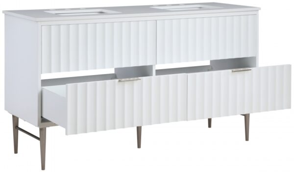 Modernist 60" Engineered Stone Top And Solid Wood Base Bathroom Vanity