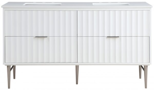 Modernist 60" Engineered Stone Top And Solid Wood Base Bathroom Vanity