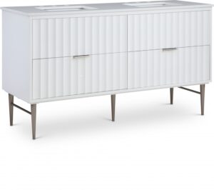 Modernist 60" Engineered Stone Top And Solid Wood Base Bathroom Vanity