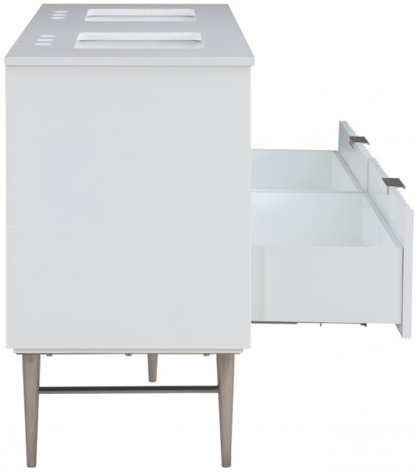 Modernist 60" Engineered Stone Top And Solid Wood Base Bathroom Vanity