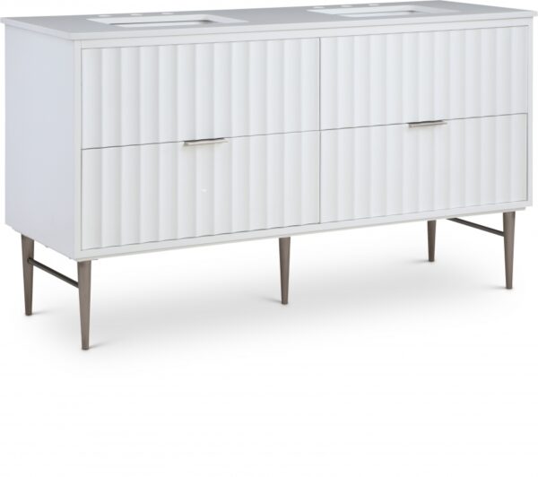 Modernist 60" Engineered Stone Top And Solid Wood Base Bathroom Vanity