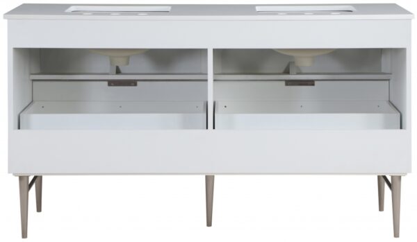 Modernist 60" Engineered Stone Top And Solid Wood Base Bathroom Vanity