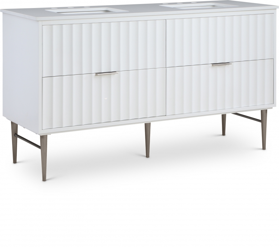 Modernist 60" Engineered Stone Top And Solid Wood Base Bathroom Vanity