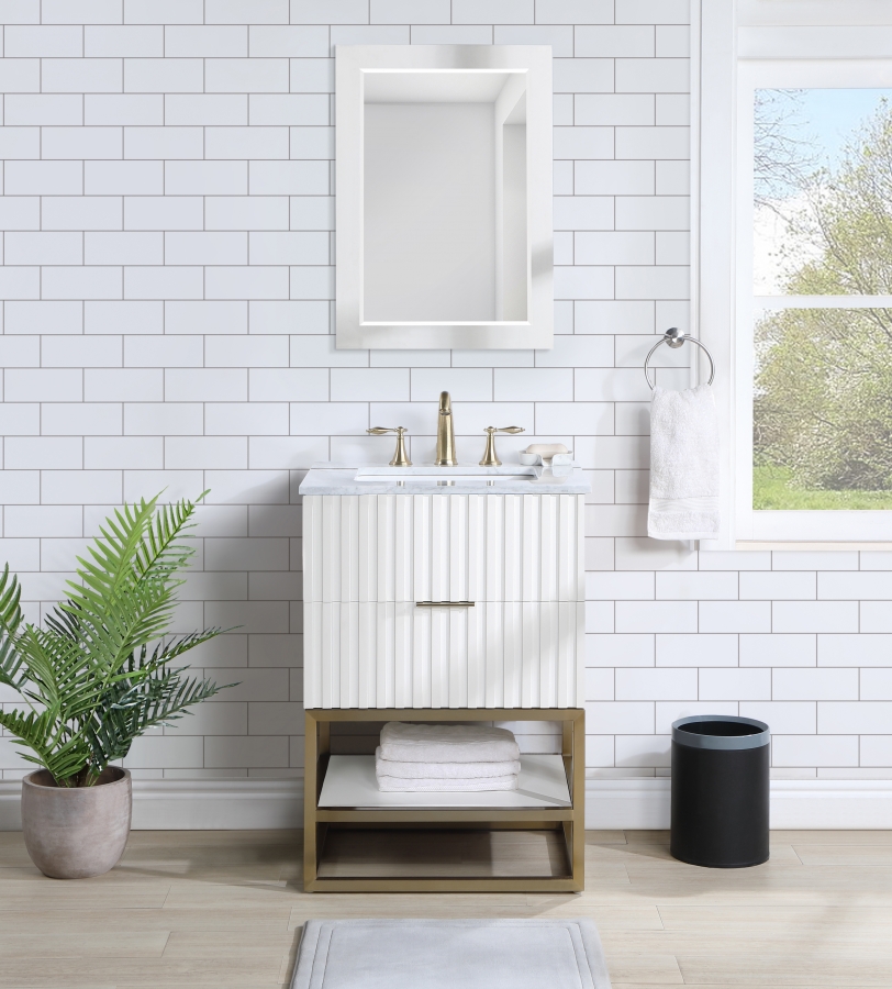 Monad 24" Genuine Marble Top, Steel And Glass Base Vanity
