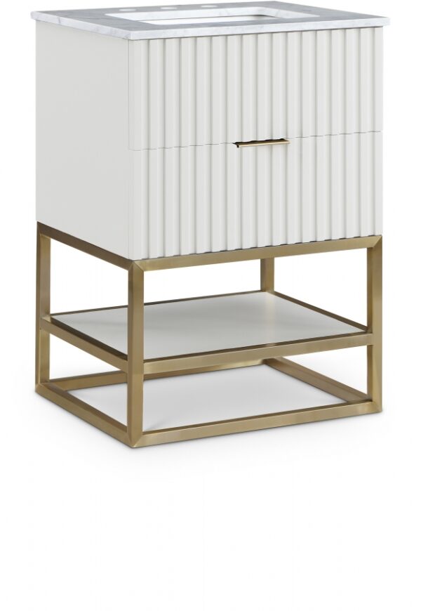 Monad 24" Genuine Marble Top, Steel And Glass Base Vanity