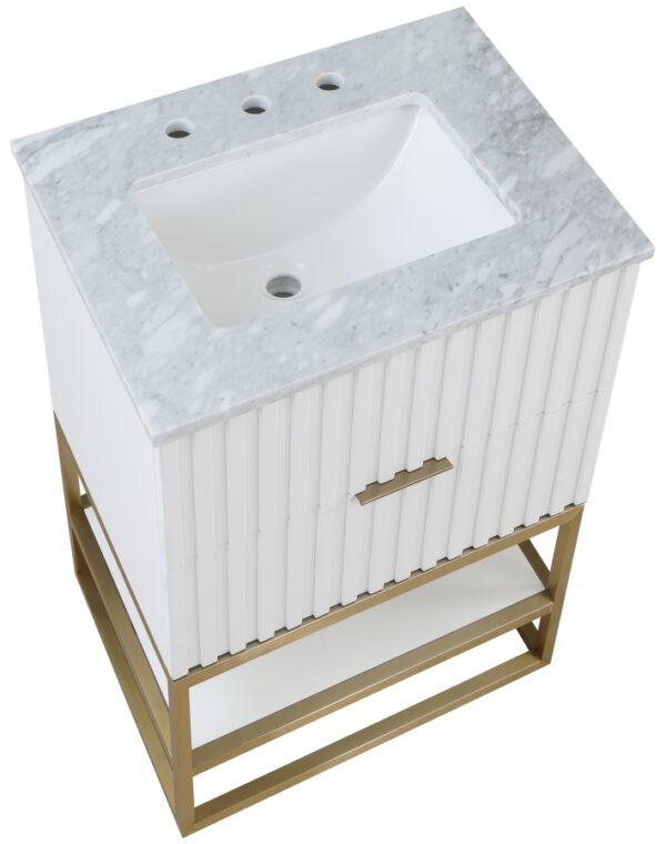 Monad 24" Genuine Marble Top, Steel And Glass Base Vanity