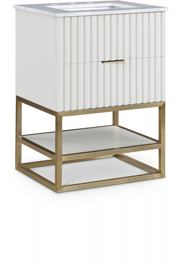 Monad 24" Genuine Marble Top, Steel And Glass Base Vanity