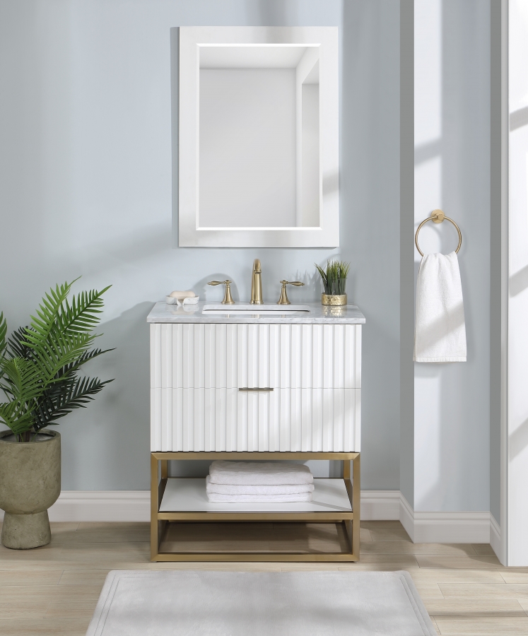 Monad 30" Genuine Marble Top, Steel And Glass Base Vanity