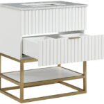 Monad 30" Genuine Marble Top, Steel And Glass Base Vanity