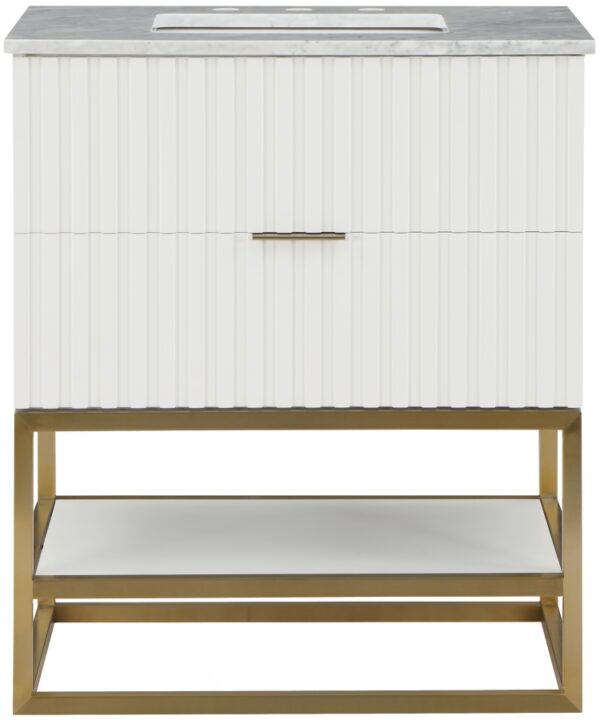 Monad 30" Genuine Marble Top, Steel And Glass Base Vanity