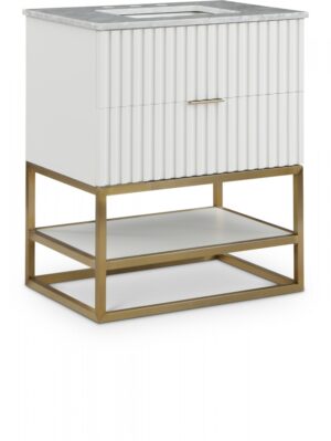 Monad 30" Genuine Marble Top, Steel And Glass Base Vanity