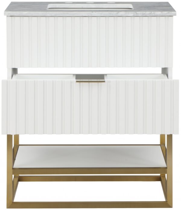 Monad 30" Genuine Marble Top, Steel And Glass Base Vanity
