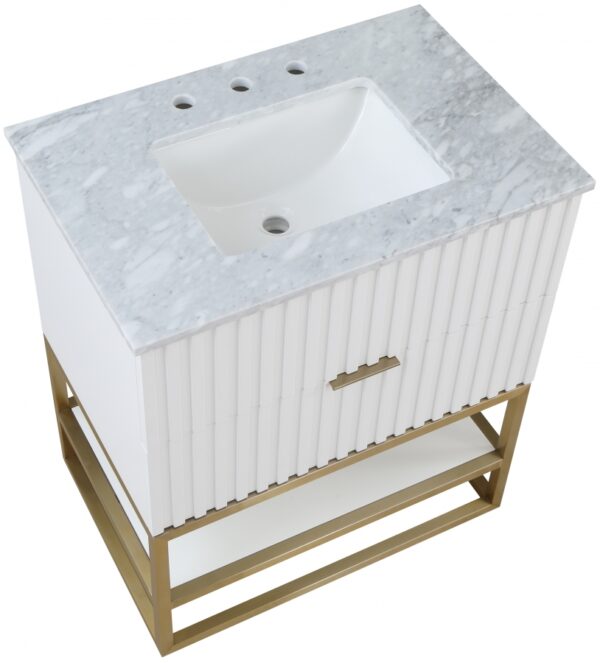 Monad 30" Genuine Marble Top, Steel And Glass Base Vanity