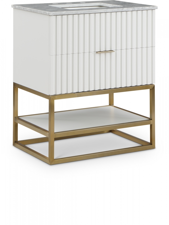 Monad 30" Genuine Marble Top, Steel And Glass Base Vanity
